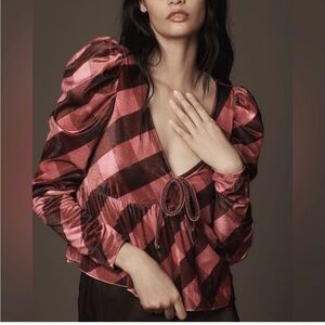 NWOT Maeve Pink and Black Checkered Blouse